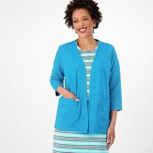 Sport Savvy Womens XL Blue French Terry Open Front Front Pockets Topper Cardigan